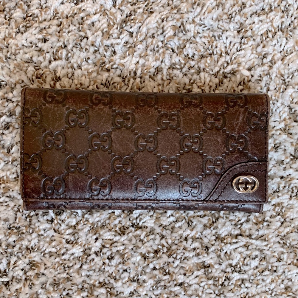 Authentic Gucci Wallet Dark Brown Leather